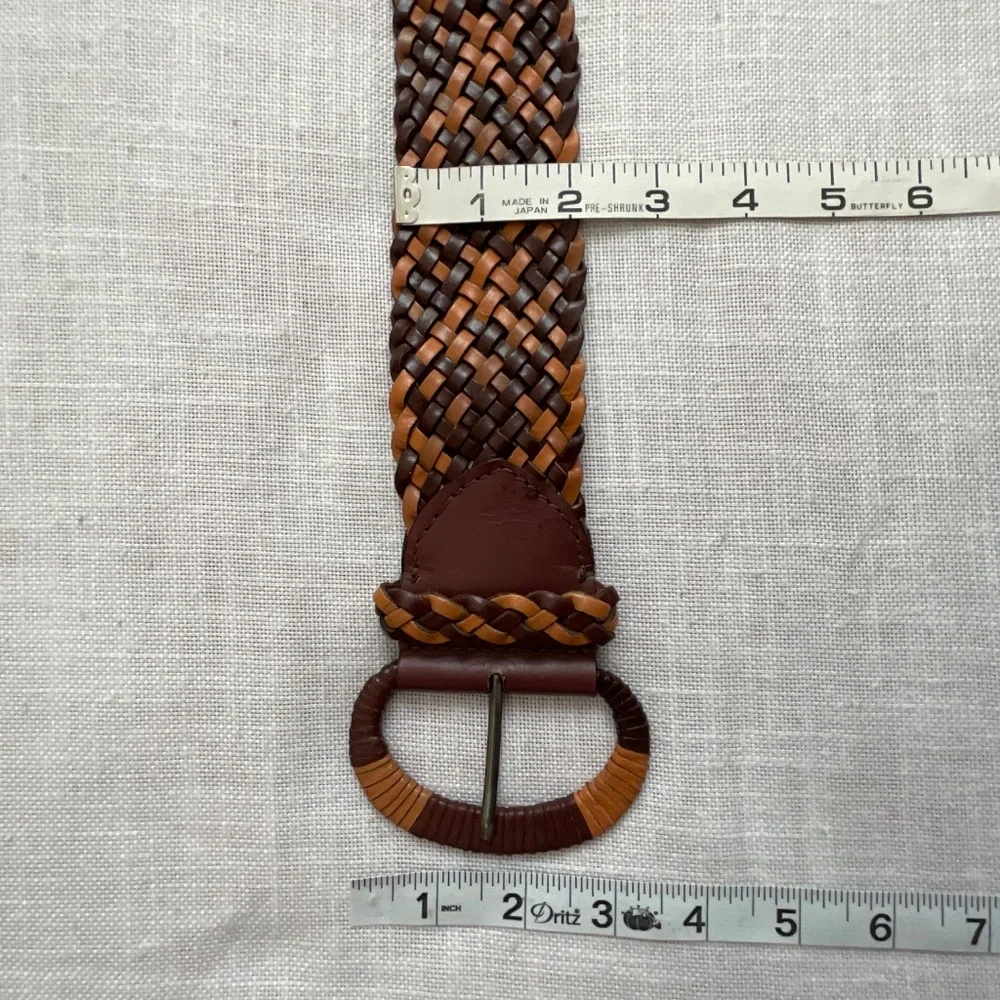 Lucky Brand Brown Tan Braided Woven Leather Boho Belt Size S/M NWOT
